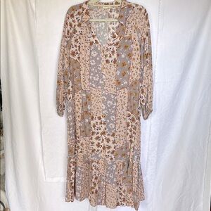 JODIFL colorful floral printed prairie dress. Button down front. Size L.